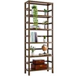 HITNET Bookcase, Bamboo Bookshelf, 6-Tier Adjustable Tall Open Book Shelf, Free Standing Storage Shelves Organizer, Flower Plant Display Stand, Walnut