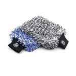 The Rag Company - The Cyclone Ultra Wash Mitts - 70/30 'Gauntlet' Blend Korean Microfiber, Foam Padding, Scratch-Free, Lint-Free, Great for Rinseless Washing, 8in x 9in, Blue + Black (2-Pack)