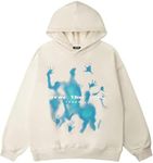 Vamtac Mens Oversized Graphic Y2k Hoodies White Fox Hoodie Fashion Streetwear Casual Hooded Sweatshirt Unisex, Beige, Medium