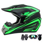 Motocross Helmet,Adult &Youth Trend Full Face Helmet,ATV Motorcycle Helmet,Dirt Bike Downhill Off-Road Mountain Bike Helmet,DOT Certified,4-Piece Set(X-Large, Green)