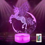 Ammonite Unicorn Night Light for Kids, Unicorn 3D Illusion Lamp 16 Colors Change with Remote & Timer Unicorn Bedside Light as Birthday Gifts for Girls Women