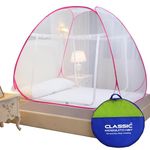 Classic Mosquito Nets for Bed King Size | Polyester Strong Net | Coated Corrosion Resistant Steel Wire - Pink