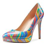 Castamere Women's Platform High Heels Fashion Slip-On Stilettos Court Shoes 4.7IN Heel Multicolor Colorful Patent Pumps UK 5