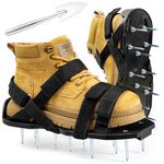 Bakulala Lawn Aerator Shoes Pre-Assembled, Heavy Duty Lawn Spike Shoes with Adjustable Straps, Soil Aerating Tools for Yard Patio Garden, Includes Cleaning Shovel, Restores Lawn Health (Black)