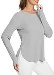 BALEAF Women's Long Sleeve Shirt UPF50+ Workout Tops Rash Guard T Shirts Sun Protection Quick Dry Workout Hiking Outdoor Grey L