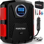 FORTEM Tire Inflator Portable Air Compressor, Bike Tire Pump, 12V Electric Air Pump for Car Tires, Bicycles w/LED Light, Digital Tire Pressure Gauge w/Auto Pump/Shut Off Feature, Case (Red, 12V)