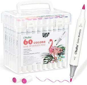 Ohuhu Markers: No Bleeding 60 Colors Water-based Dual Tips Brush & Fine Coloring Markers for Adult Coloring Books Kids Adults Beginners Drawing Pens for Journaling Lettering