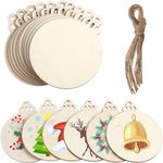 30PCS Natural Wood Slices Wooden Round Baubles Blank Hanging Wood Christmas Tree Hanging Ornaments for DIY Crafts Christmas Tree Decorations