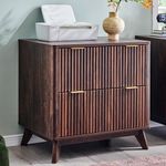 T4TREAM 2 Drawer File Cabinet, 32" Fluted Lateral File Cabinet w/Files Hanging Rod for Letter/Legal/A4, Large Tabletop for Printer, Office Wood Printer Cabinets, Dark Walnut (Gen 2)