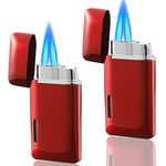 Futlidys 2 Pack Mini Jet Lighter, Double Flame Butane Gas Lighter with Visible Window, Refillable and Adjustable Torch Lighter, Great Gifts for Men and Women, Without Gas (Red)