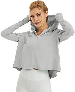 G4Free Women Rash Guard Long Sleeve UV Sun Protection Jacket Workout Tops Zipper Pockets Lightweight Hiking Outdoor (Light Grey,S)