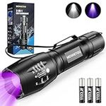 MOWETOO UV Torch LED Torch 2 in 1 Black Light with 4 Modes Waterproof 395nm UV Light Super Bright 500lm for Inspection Pet Urine Detecting Camping Including Accessories 3 AAA Batteries, ‎LE-8613d