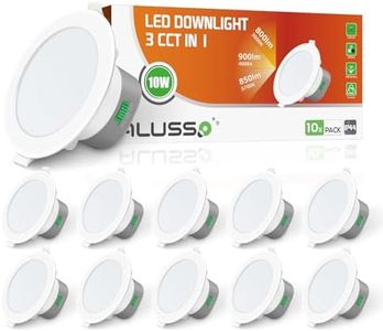 ALUSSO LIGHTING 10W LED Downlight 900lm Dimmable 3000K Warm White 4000K Natural White 5700K Cool White Tri Color Changeable Flat Round 90mm Cutout Recessed Spot Light 230V IP44 Waterproof 10Pack