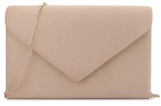 Clutch Purse Evening Bag for Women Prom Handbag With Detachable Chain for Wedding and Party (Nude)