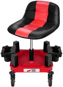 FreekyFit Rolling Stool with Wheels, Adjustable Shop Stool Mechanic Stool Seat Garage Shop Roller Work Chair Mobile Rolling Seat with Tool Tray, 2 Cup Holders, 4" Casters, 350 LBS, Heavy-Duty, Red