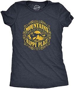 Womens Mountains Are My Happy Place Cool Vintage Hiking Camping T shirt Graphic (Navy) - XXL