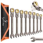 ss shovan 8PCS Flexible Head Ratchet Spanner Set, 72 Teeth Metric 8-19mm, Combination Spanners & Wrenches, Chrome Vanadium Steel Nickel Plated with Roll Pouch, DIY Tool for Bicycle and Car Repair (8)