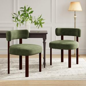COLAMY Mid-Century Modern Upholstered Dining Chairs Set of 2, Green Velvet Wooden Kitchen Chairs with Curved Backrest for Dining Room, Kitchen, Restaurant