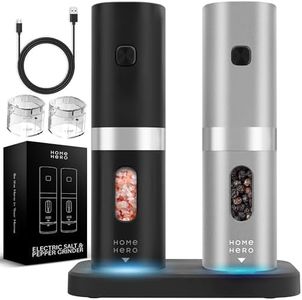 Home Hero Electric Salt and Pepper Grinder Set - Automatic Salt and Pepper Grinder Set Rechargeable. Electronic Salt and Pepper Shakers with LED Light, Electric Pepper Grinder & Salt Grinder, Set of 2