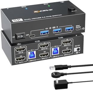 8K Dual Monitor HDMI 2.1 KVM Switch 2 Monitors 2 Computers 8K@60Hz/4K@144Hz USB 3.0 2 in 2 Out HDMI KVM Switcher with 3 USB-A+ 1 USB-C Ports, Wired Remote and USB Cables Included