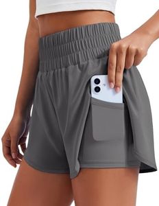 PINSPARK Womens Running Shorts Flowy High Split Athletic Shorts Dark Grey