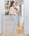 Trongle 0-140 CM Retractable Stair Gate for Babies and Pets, 85 CM Tall Stair Gates for Dogs, Silent One-handed Operation, Retractable Baby Gate for Hallways, Stairs, Indoor and Outdoor, Grey