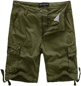 WenVen Men's Sunmmer Cotton Carpenter Cargo Shorts, Military Green, 44