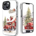 COBATREE Christmas Case for iPhone 15 Plus,Xmas Clear Case with Camera Protector Frame Bumper Protective Shockproof Soft Cover Case for iPhone 15 Plus 6.7"-Red Truck