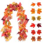 2 Pack Fall Maple Leaf Garland,5.7ft/Piece Artificial Flowers Maple Leaf Rattan Leafs Artificial Leaves Fall Decor Autumn Decorfall Leaves Garland Thanksgiving Decor Fall Leaf Garland Home