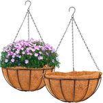 Hanging Basket Planter Plants Outdoor - 2 Pack 12 Inch Metal Hanging Planter with Coco Liners, Chain Hook Hanging Flower Pots for Indoor Outdoor Garden Porch Decoration