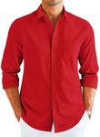 COOFANDY Men's Long Sleeve Button Up Dress Shirt Business Casual Untucked Big and Tall Oxford Chambray Shirts Red XXXL