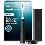 Philips Sonicare 6100 Series Electric Toothbrush - Next-Generation Sonicare Technology, Pressure Sensor, 6 Brushing Settings, SmarTimer, BrushPacer, 21-day Runtime, Travel Case, Black, Model HX7401/06