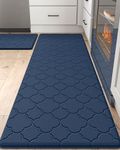 DEXI Kitchen Rugs Anti Fatigue Mats for Floor Cushioned Runner Rug Non Skid Comfort Foam Standing Mat for Office, Sink, 2 Pieces Set 17"x29"+17"x59", Blue