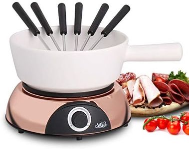 Artestia 1500W Electric Fondue Pot for Meat, 2-QT Ceramic Chocolate Melting Pot with Adjustable Temperature, 6 Fondue Forks, White Ceramic Pot with Rose-Gold Base