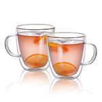 CNGLASS Double Walled Glass Coffee Mugs 350ml/12 oz, Insulated Glass Latte Mug with Handle,Set of 2