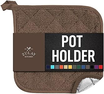 Zulay 1-Pack Pot Holders for Kitchen Heat Resistant Cotton - 7x7 Inch Hot Pot Holder Set - Quilted Terry Cloth Potholders for Kitchens - Washable Potholder for Cooking & Baking (Chocolate)