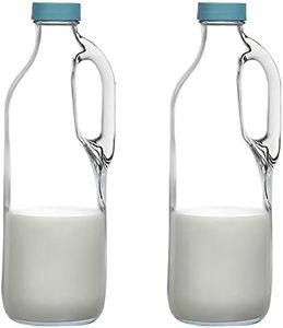 2 Pc 47oz Clear Glass Milk Bottles Glass Pitcher with Handle and Lids - Airtight Milk Container for Refrigerator Jug Water Juice Heavy Milk Bottle Liquid Containers for Kitchen