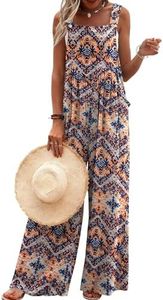 Ekouaer Women's Casual Overalls Loose Wide Leg Jumpsuits Summer Boho Floral Printed Baggy Rompers with Pockets Orange Bohemian XXL