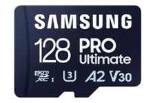 Samsung PRO Ultimate microSD memory card, 128 GB, UHS-I U3, 200 MB/s read, 130 MB/s write, Includes SD adapter, for smartphone, drone or action cam