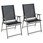 COSTWAY Set of 2/4 Folding Garden Chairs, Portable Outdoor Dining Chairs with Armrests, Metal Frame Patio Bistro Chair Seats for Balcony, Yard, Lawn and Poolside, 150kg Load Capacity (2 pcs, Black)