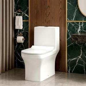 KrissKross Premium Western Floor Mounted One Piece Water Closet Ceramic Western Toilet/Commode/European Commode Square With Soft Close Seat Cover For Lavatory, Toilets (S-Trap Outlet Is From Floor)