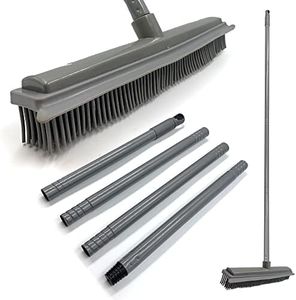 Escoba de Goma con Mango de Metal multisección de 120 cm, Cabezal de Cepillo de Goma de 31 cm de Ancho con Escoba integrada, Escoba Suave para Interiores, barredora de alfombras
