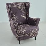 HOKIPO 140 GSM Fully Covered Wingback Chair Cover, Dark Coffee Twigs (NEW-5135-D2)