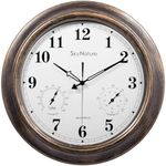 Large Outdoor Clocks Waterproof for Patio with Thermometer, 18 Inch Silent Wall Clocks Battery Operated, Round Retro Analog Wall Clock for Living Room, Kitchen, Bedroom, Pool, Garden Decor - Bronze