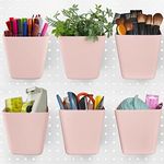 G.CORE Large Pegboard Cups Peg Board Storage Bin 6 Pack with Hooks, Square Box Shape Pegboard Cup Holder Accessories for Garage Workbench/Craft Room/Office/Playroom/Home Kitchen Organization (Pink)