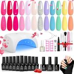 beetles Gel Polish Kit with U V Light 36W LED Nail Lamp - 12 Colors Vibrant Hot Pink Light Purple Blue Green Gel Polish Starter Kit Glitter Nude Pink Jelly Gel Nail Kits Manicure DIY Home…