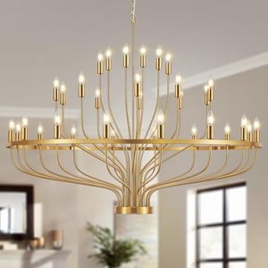 Widluth 51.2" Large Gold Chandelier, 32-Light Modern Candle Light Fixture