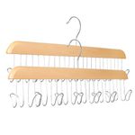 ManGotree Belt Hanger for Closet, Wooden Belt Holder with 12 Hooks, Space Saving Belt Rack, Sturdy Wood Belt Storage Organizer for Belts, Ties, Scarves, Hats, Accessories, 2 Pack (Natural)