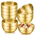 Lallisa 10 Pieces 304 Gold Mixing Bowls Double Wall Thick Stainless Steel Bowls Round Serving Metal Bowls for Soup Rice Noodle Fruit Salad Soup Seasoning Appetizer Sushi Dipping, 4.7 Inches