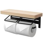 EMARINO Toilet Paper Holder, 2 Rows, Stylish, Recommended by Interior Coordinators, Paper Holder, Double, Wood, No Drilling Required, No Construction Required, Easy Installation, Natural